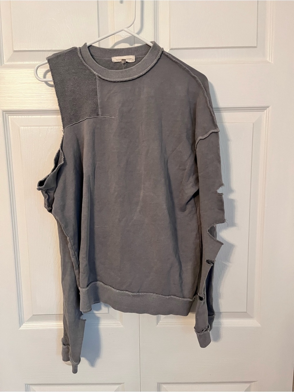 Gilded Intent Distressed Crewneck Sweater in Washed Gray